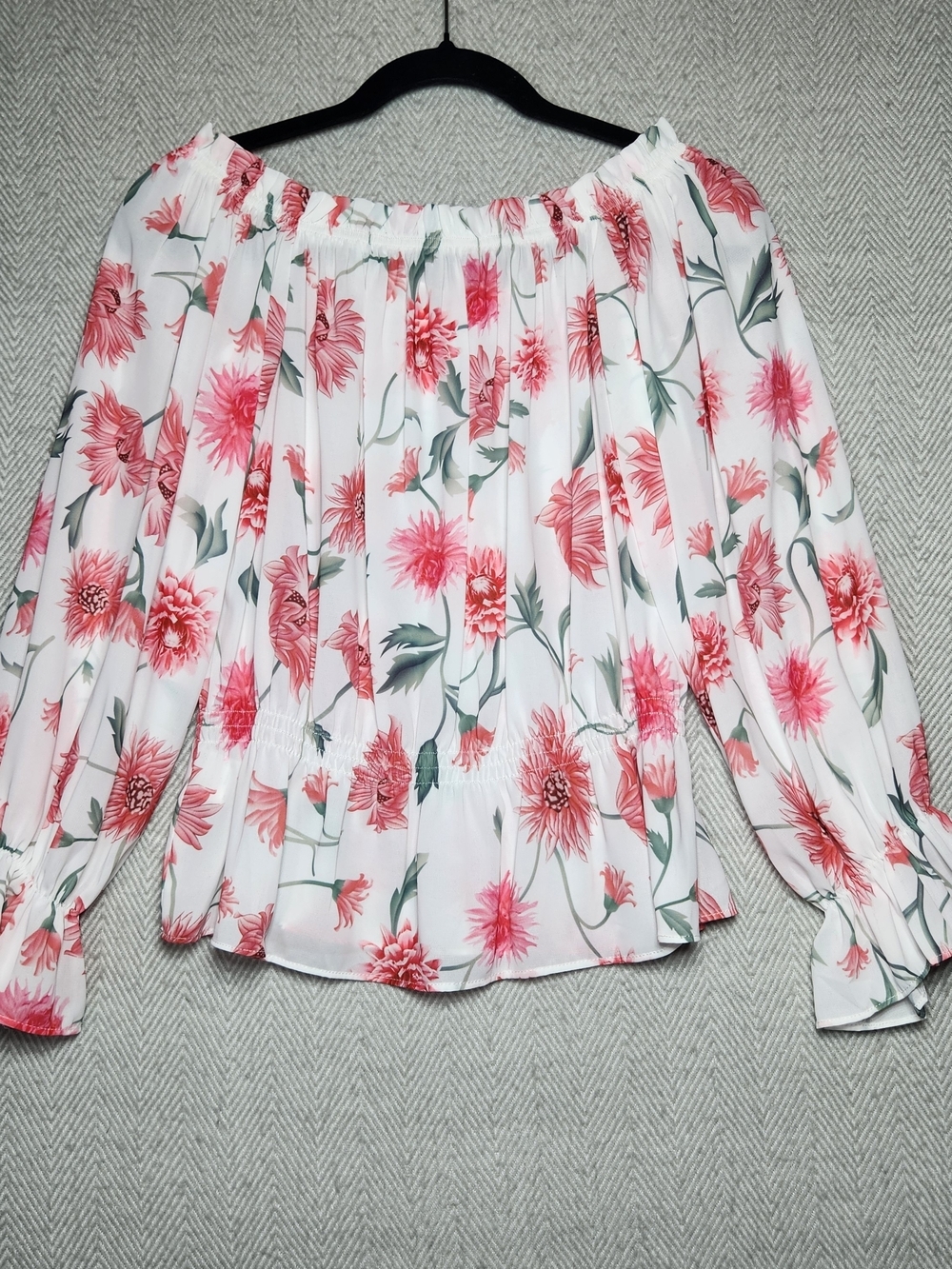 Floral Off-Shoulder Peasant Blouse white Pink Floral Womens Size S - Picture 4 of 9